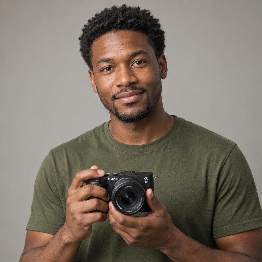 Portrait of a Black man cinematographer holding a camera
